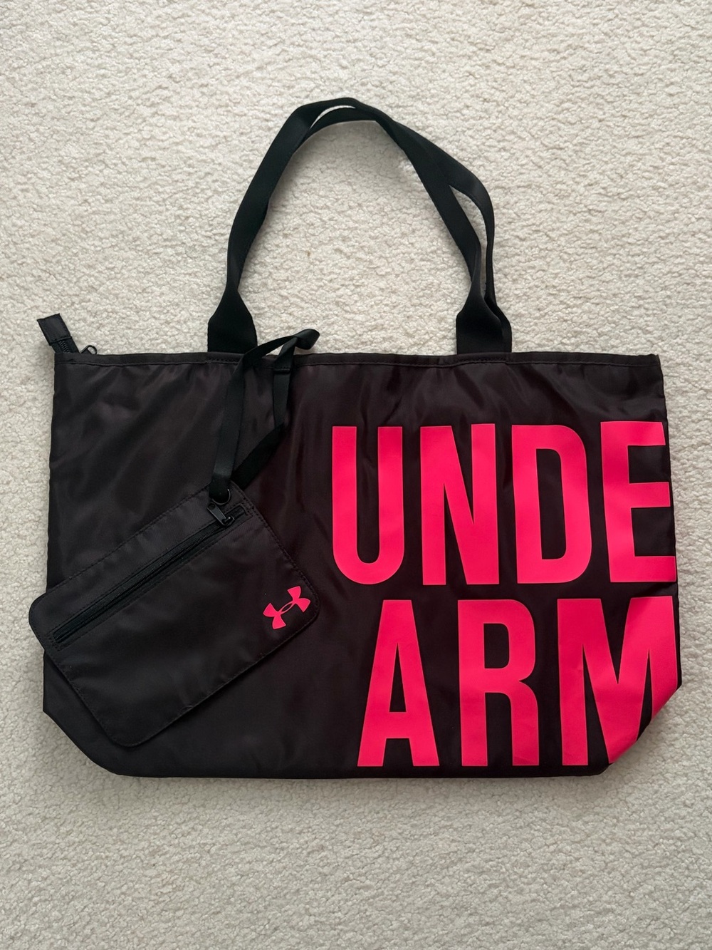 Under Armour Black Tote with Bright Pink Logo and Mini Zip Pouch
